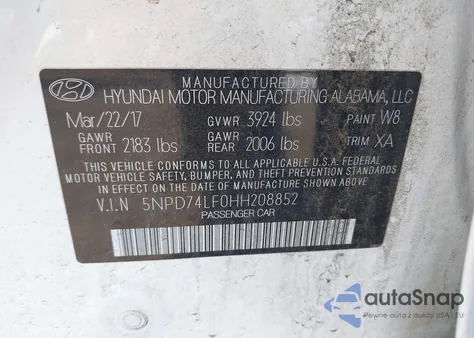 2017 Hyundai Elantra Se из США, поврежденный, VIN 5NPD74LF0HH208852